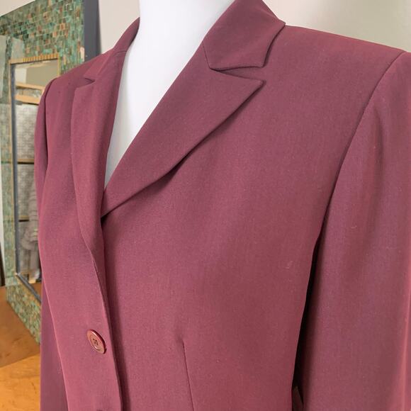 Anne Klein Petite Sz 10P 2-Piece Skirt Suit / Blazer Jacket Burgundy Minimalist - Picture 3 of 10